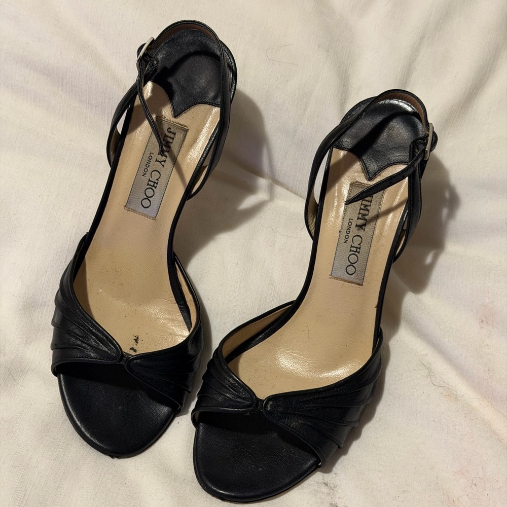 Jimmy Choo Black Leather Knotted Slingback Heels